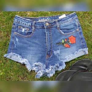 30 Machine Blue Denim High Waist Distressed Shirts